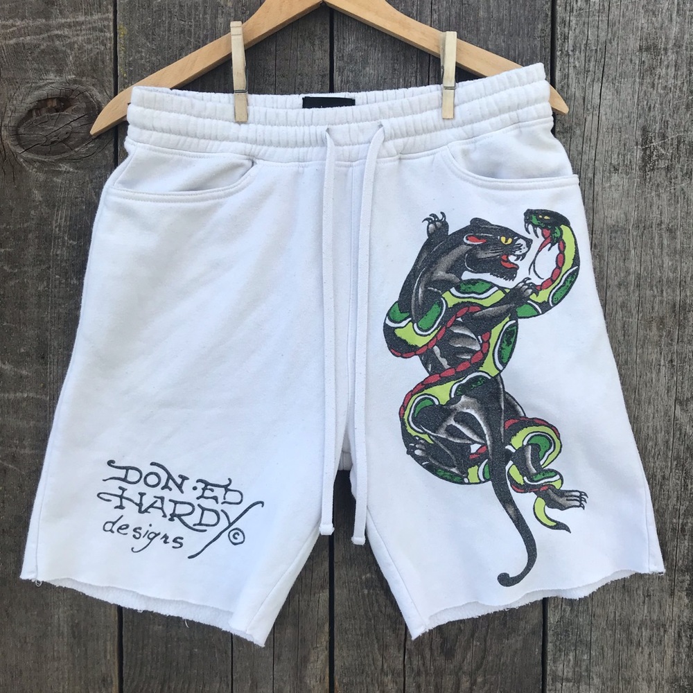 Don Ed Hardy Sweat Pant Shorts Panther and Snake Small